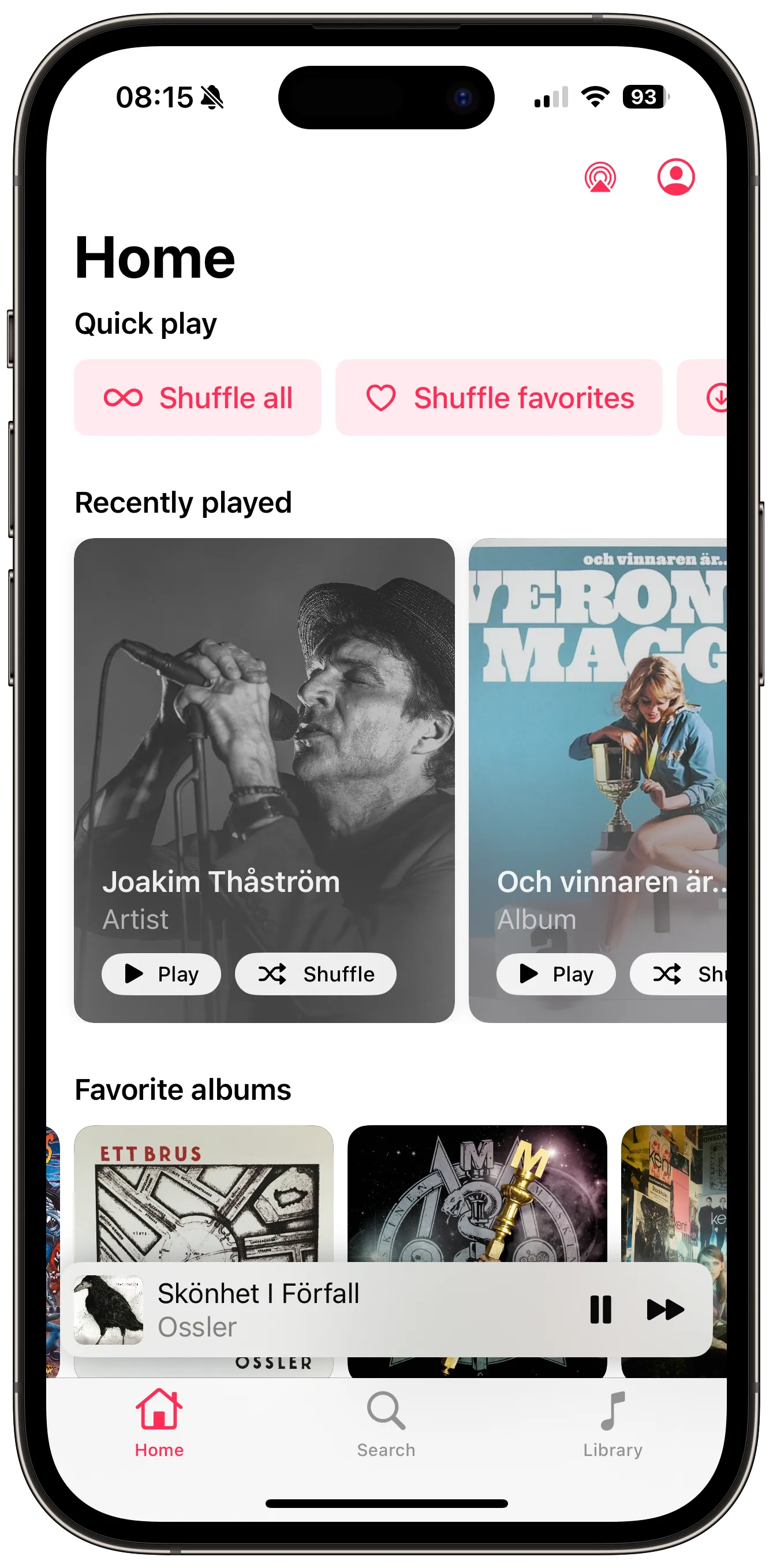 Screenshot of the Home view of the app